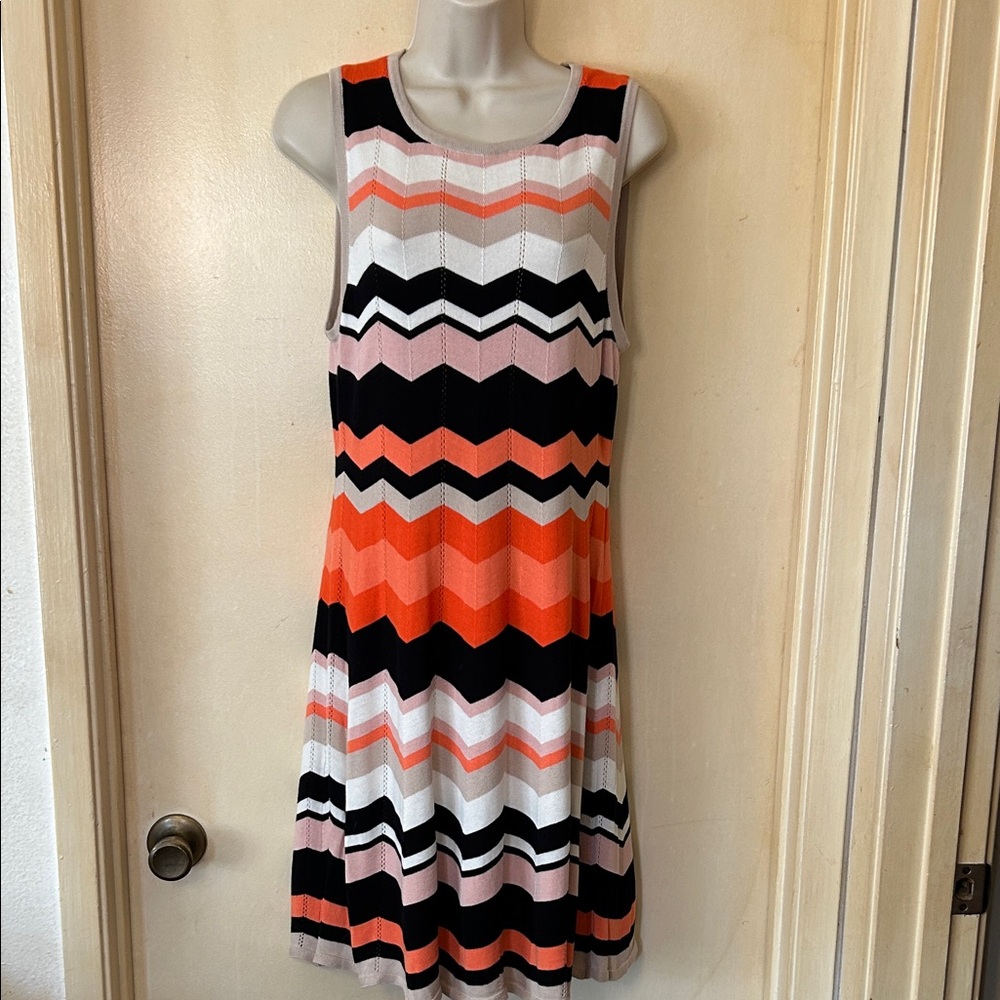 Trina Turk Multicolor Pointelle Knit Chevron Dress size L